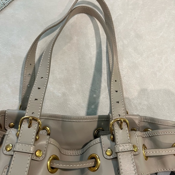 Burberry Taupe Leather Supernova Check Coated Canvas Gold Studs Bag - Picture 7 of 14